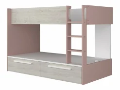 Vente-unique Litera 2 x 90 x 200 cm 2 cajón color rosa, blanco y natural - TINOLI