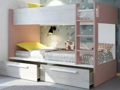 Vente-unique Litera 2 x 90 x 200 cm 2 cajón color rosa, blanco y natural - TINOLI