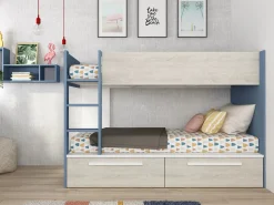 Clearance Litera 2 x 90 x 200 cm 2 cajones color azul, blanco y natural - TINOLI Cama Litera