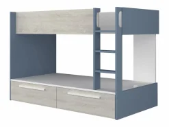 Clearance Litera 2 x 90 x 200 cm 2 cajones color azul, blanco y natural - TINOLI Cama Litera