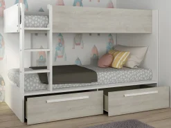 Vente-unique Litera 2 x 90 x 200 cm 2 cajones blanco y natural + colchón - TINOLI