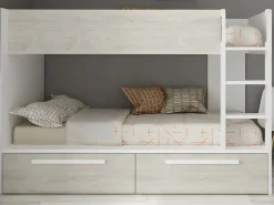 Vente-unique Litera 2 x 90 x 200 cm 2 cajones blanco y natural + colchón - TINOLI