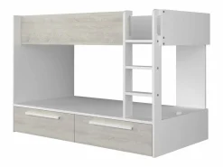 New Litera 2 x 90 x 200 cm 2 cajones color blanco y natural - TINOLI Cama Litera