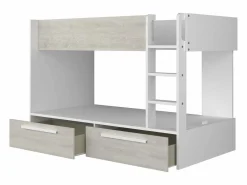 New Litera 2 x 90 x 200 cm 2 cajones color blanco y natural - TINOLI Cama Litera