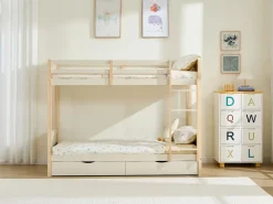 Vente-unique Litera 2 x 90 x 200 cm 2 cajones y natural + colchón - LIMODARA