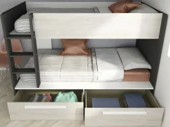 Clearance Vente-unique Litera 2 x 90 x 200 cm 2 cajones antracita, blanco y natural - TINOLI Gris antracita / Color natural claro