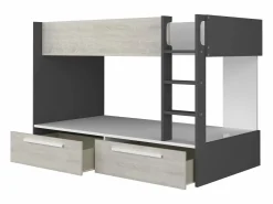 Clearance Vente-unique Litera 2 x 90 x 200 cm 2 cajones antracita, blanco y natural - TINOLI Gris antracita / Color natural claro