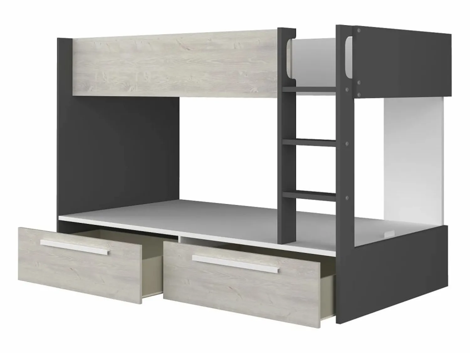 Clearance Vente-unique Litera 2 x 90 x 200 cm 2 cajones antracita, blanco y natural - TINOLI Gris antracita / Color natural claro