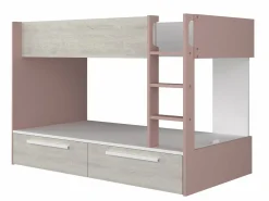Vente-unique Litera 2 x 90 x 200 cm 2 cajones rosa, natural y blanco + colchón - TINOLI