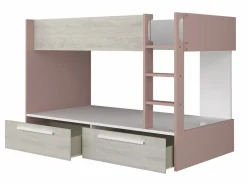 Vente-unique Litera 2 x 90 x 200 cm 2 cajones rosa, natural y blanco + colchón - TINOLI