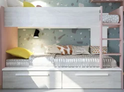 Vente-unique Litera 2 x 90 x 200 cm 2 cajones rosa, natural y blanco + colchón - TINOLI