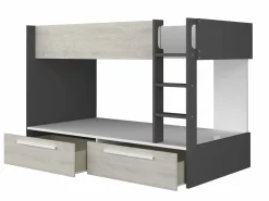 Vente-unique Litera 2 x 90 x 200 cm 2 cajones antracita, natural y blanco + colchón - TINOLI