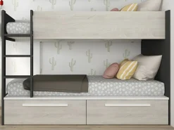 Vente-unique Litera 2 x 90 x 200 cm 2 cajones antracita, natural y blanco + colchón - TINOLI