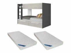 Vente-unique Litera 2 x 90 x 200 cm 2 cajones antracita, natural y blanco + colchón - TINOLI
