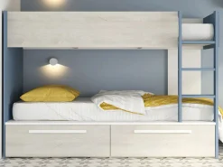 Vente-unique Litera 2 x 90 x 200 cm 2 cajones azul, blanco y natural + colchón - TINOLI Azul / Color natural claro