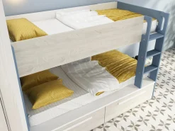 Vente-unique Litera 2 x 90 x 200 cm 2 cajones azul, blanco y natural + colchón - TINOLI Azul / Color natural claro