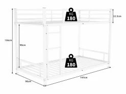 Best Litera 2 x 90 x 190 cm - Cama infantil con escalera y barandillas - metal - sin colchón Blanco