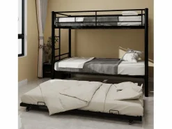 Online Litera 2 x 90 x 190 cm - Cama infantil con escalera y barandillas - con cama nido de 90 x 190 cm - metal - sin colchón Negro