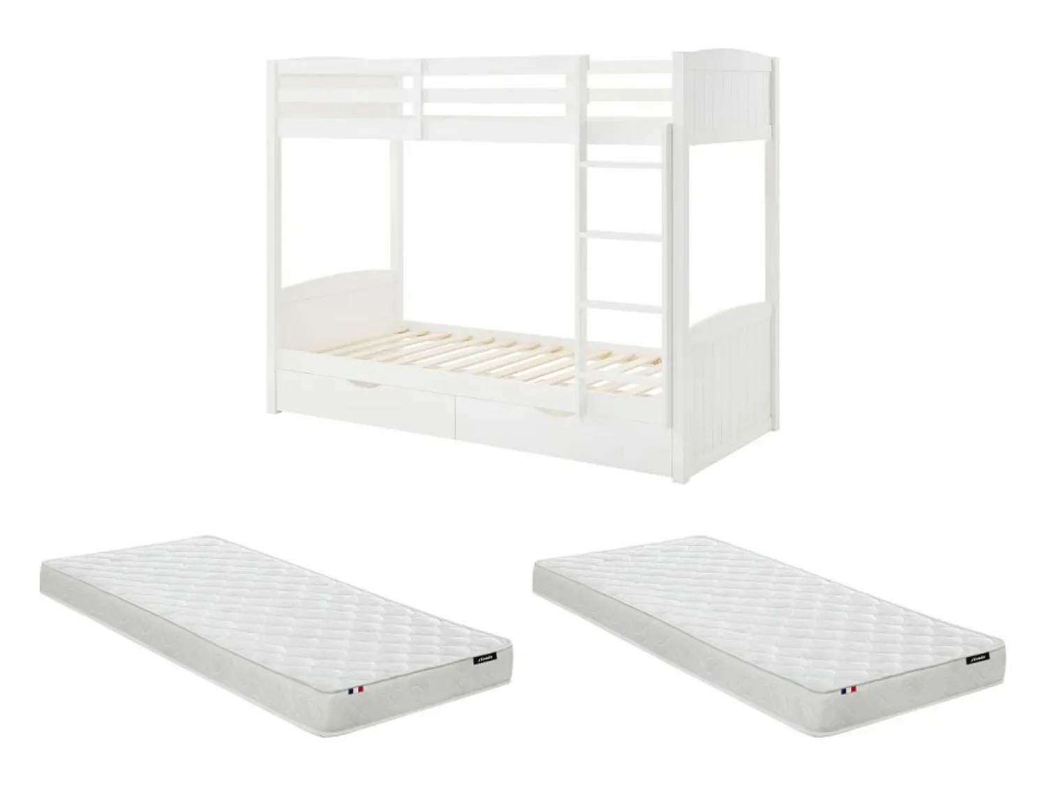 Online Litera 2 x 90 x 200 cm con 2 cajones en pino y MDF + colchones - LIMODARA Cama Litera