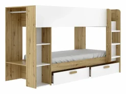 Discount Litera 2 x 90 x 200 cm con compartimentos en color blanco y natural - OZANA Cama Litera
