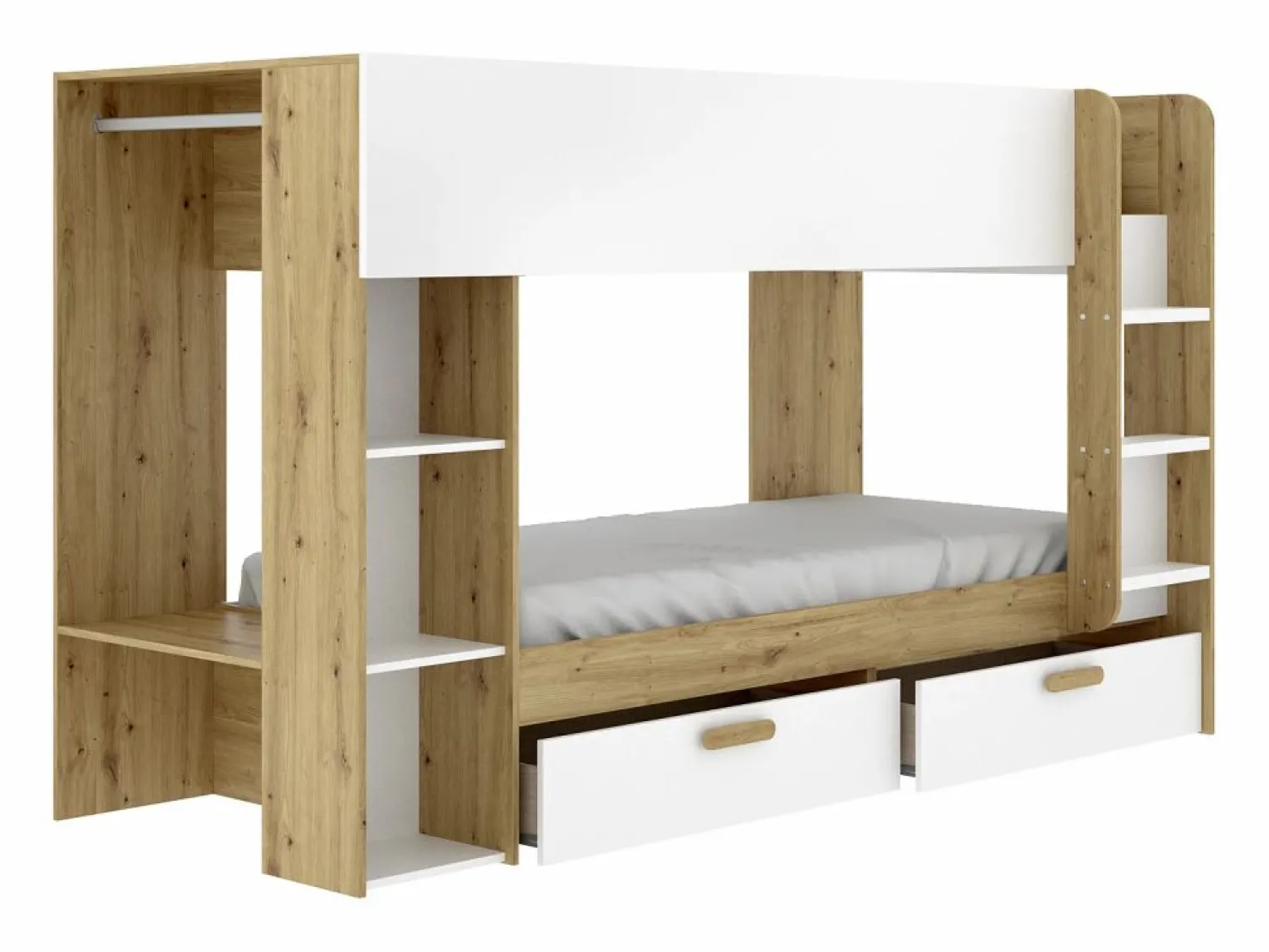 Discount Litera 2 x 90 x 200 cm con compartimentos en color blanco y natural - OZANA Cama Litera