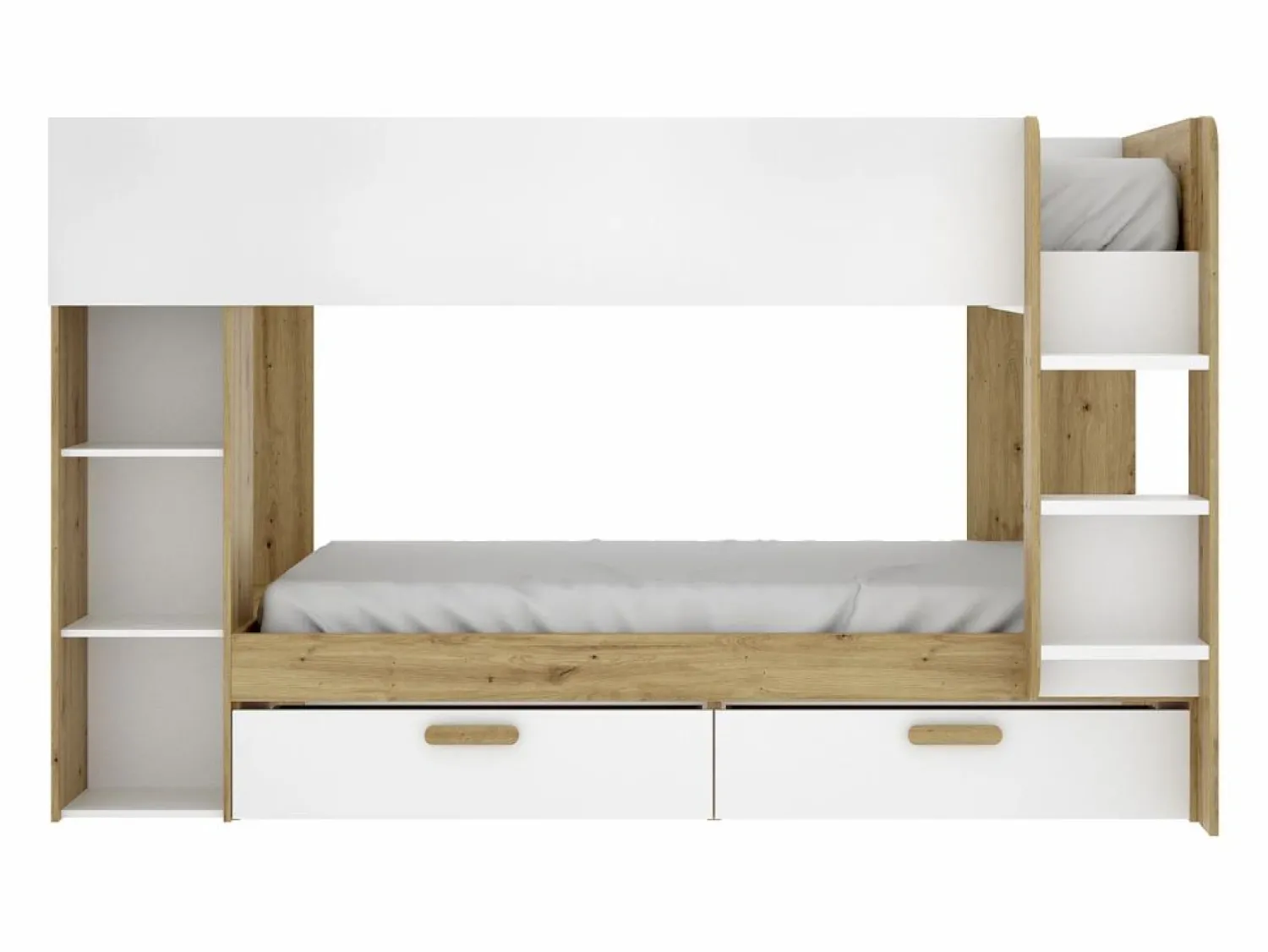 Discount Litera 2 x 90 x 200 cm con compartimentos en color blanco y natural - OZANA Cama Litera