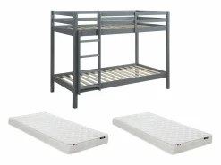 Sale Litera 2 x 90 x 190 cm Pino macizo con colchón ANICET II Cama Litera