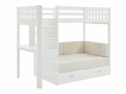 Sale Vente-unique Litera alta 90 X 190 cm con sofá convertible pino y MDF + colchón - ORPELIA Blanco