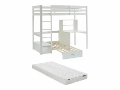 Vente-unique Litera alta 90 x 200 cm escritorio, sofá y almacenamiento de pino y MDF + colchón - GOLIATH