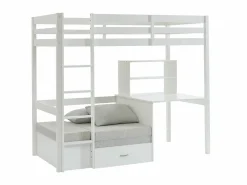 Vente-unique Litera alta 90 x 200 cm escritorio, sofá y almacenamiento de pino y MDF + colchón - GOLIATH
