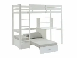 Vente-unique Litera alta 90 x 200 cm escritorio, sofá y almacenamiento de pino y MDF + colchón - GOLIATH