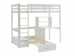 Vente-unique Litera alta 90 x 200 cm escritorio, sofá y almacenamiento de pino y MDF + colchón - GOLIATH