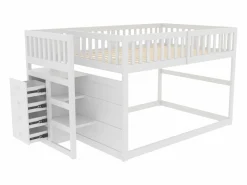 Best Litera baja 140x200 cm con almacenaje, barrera de seguridad alta, madera blanca (247x145x135,5cm) Cama Litera