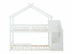 Hot Vente-unique Litera cabaña 90 x 190 cm en pino y MDF color + colchón - TALETY Blanco