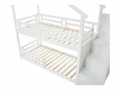 Hot Vente-unique Litera cabaña 90 x 190 cm en pino y MDF color + colchón - TALETY Blanco