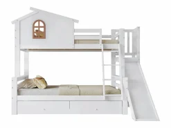 New ModernLuxe Litera cabina con tobogán + cajones - estructura de pino - 90x200cm + 120x200cm - Blanco