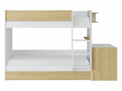 Clearance Litera con cama nido 3 x 90 x 190 cm 2 escritorios blanco y natural - DOMATI Cama Litera