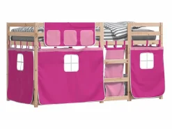 Sale vidaxl Litera con cortinas madera maciza de pino 75x190 cm Rosa