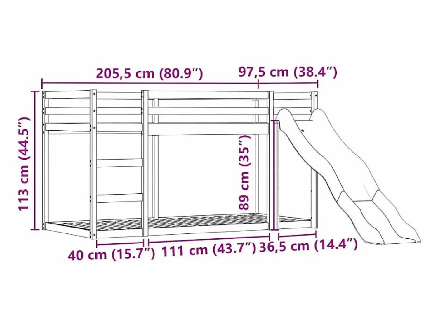 Sale vidaxl Litera con tobogán y cortinas blanco y 90x200 cm Negro