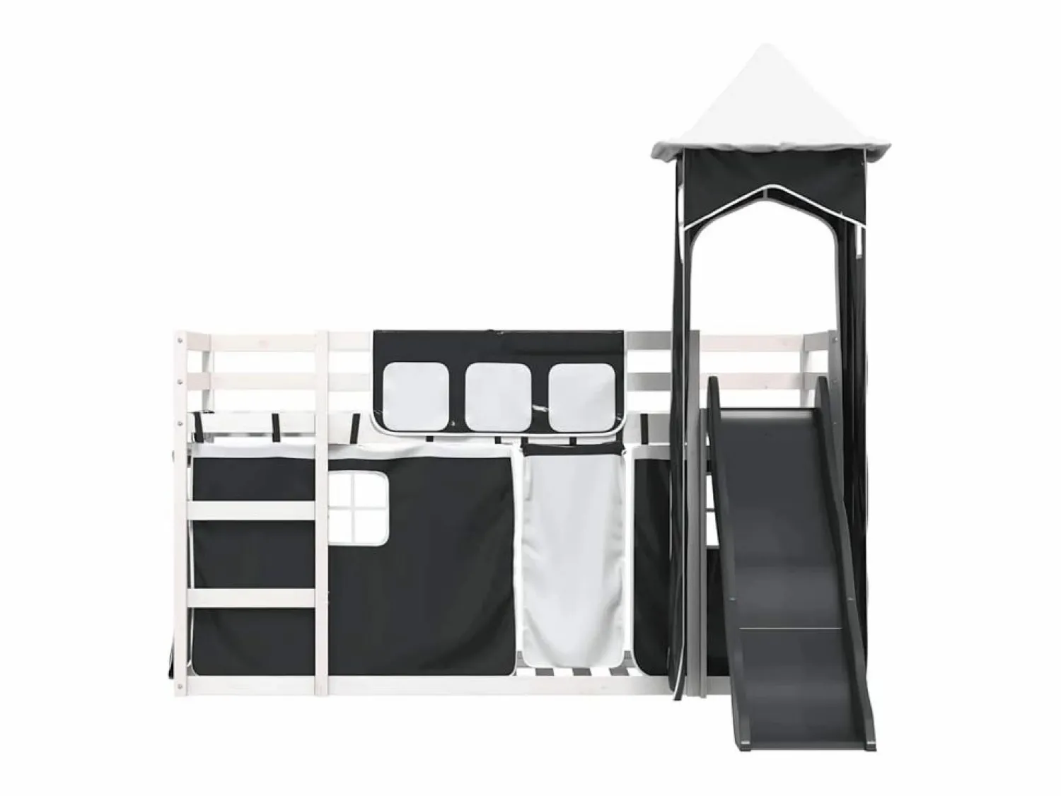 vidaxl Litera con tobogán y cortinas blanco y 90x200 cm
