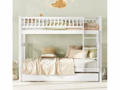 Litera de 90 x 200 cm - con cama nido - barandillas altas de seguridad - blanca