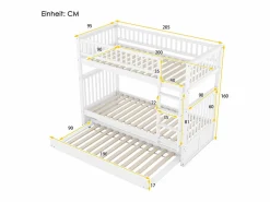 Litera de 90 x 200 cm - con cama nido - barandillas altas de seguridad - blanca