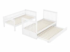 Litera de 90 x 200 cm - con cama nido - barandillas altas de seguridad - blanca