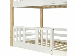 ModernLuxe Litera de madera de pino y MDF - con escalera de almacenaje - 90x200 cm - Blanco y Natural Color natural claro / Blanco