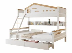 ModernLuxe Litera de madera 90x200cm + 140x200cm - con escalera y 2 cajones - y Natural