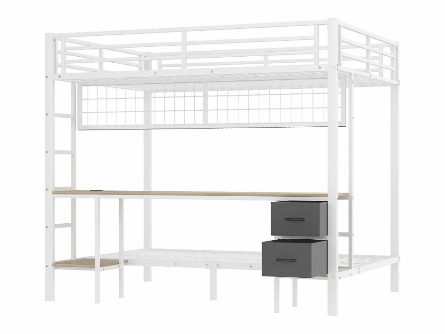 Clearance Hauss Spole Litera de 90x200 cm y 140x200 cm con 2 cajones, escritorio, LED y puertos USB, blanca Blanco
