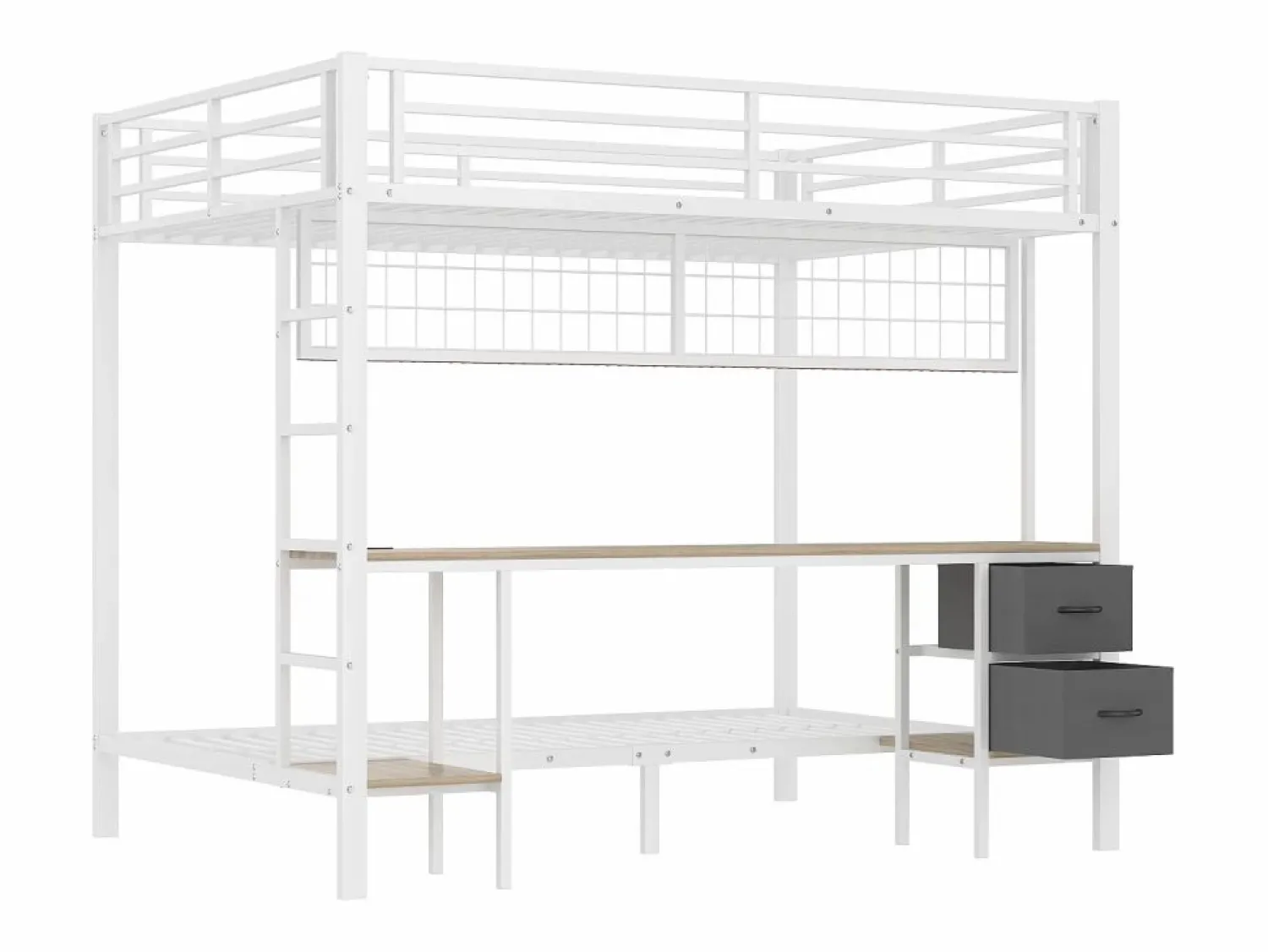 Clearance Hauss Spole Litera de 90x200 cm y 140x200 cm con 2 cajones, escritorio, LED y puertos USB, blanca Blanco
