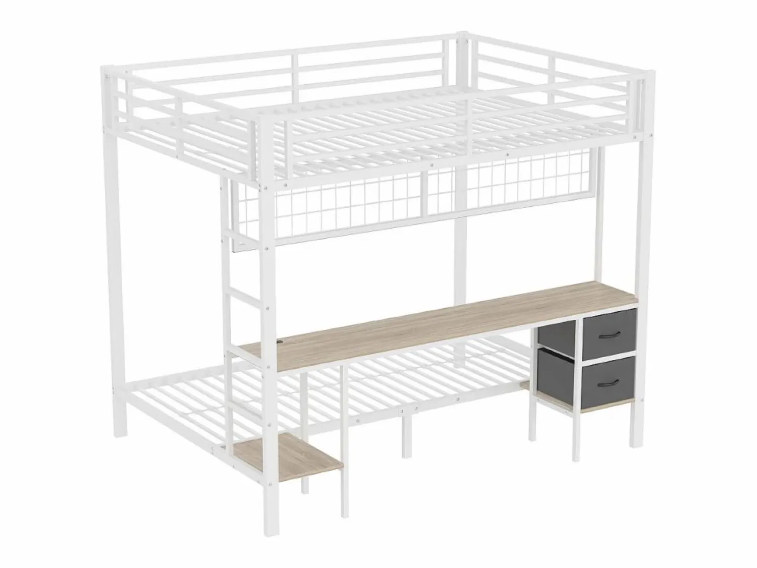 Clearance Hauss Spole Litera de 90x200 cm y 140x200 cm con 2 cajones, escritorio, LED y puertos USB, blanca Blanco