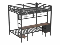 Hauss Spole Litera de 90x200 cm y 140x200 cm con 2 cajones, escritorio, LED y puertos USB, negra