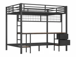 Hauss Spole Litera de 90x200 cm y 140x200 cm con 2 cajones, escritorio, LED y puertos USB, negra
